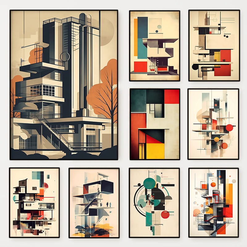 Photography Geometry - Винтажный минималистичный архитектурный эскиз Bauhaus, постер,